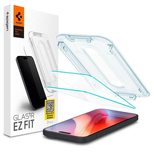 Schutzfolie Spigen GlastR EZ FIT für Apple iPhone 17 Pro / 17 / 16 Pro, gehärtetes Glas, Vollkleber, Set mit 2 Stück
