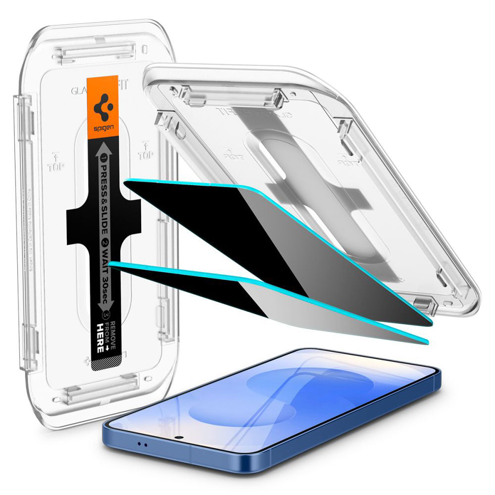 Privacy-Schutzfolie Spigen GlastR EZ FIT HD für Samsung Galaxy S25 S931 / S24 S921, gehärtetes Glas, Vollkleber, 2er-Set