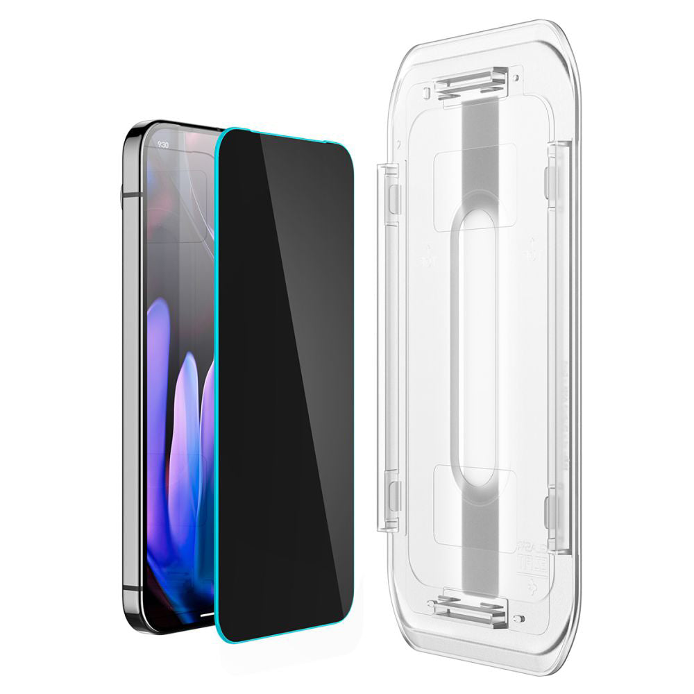 Privacy Displayschutzfolie Spigen GlastR EZ FIT für Google Pixel 9 / 9 Pro, gehärtetes Glas, Full Glue, 2er-Set