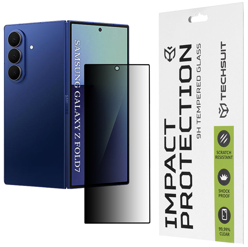 Techsuit Exterior Screen Privacy Protective Film for Samsung Galaxy Z Fold7 F966, Tempered Glass, Full Glue, 111D
