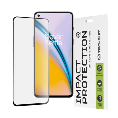Techsuit Displayschutzfolie für OnePlus Nord 2T / Nord CE 5G / Nord 2 5G, gehärtetes Glas, Full Glue, 111D, Schwarz