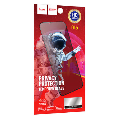 Film de protection écran Privacy HOCO G15 pour Apple iPhone 16 Plus / 15 Plus, Verre Trempé, Full Glue, 5D