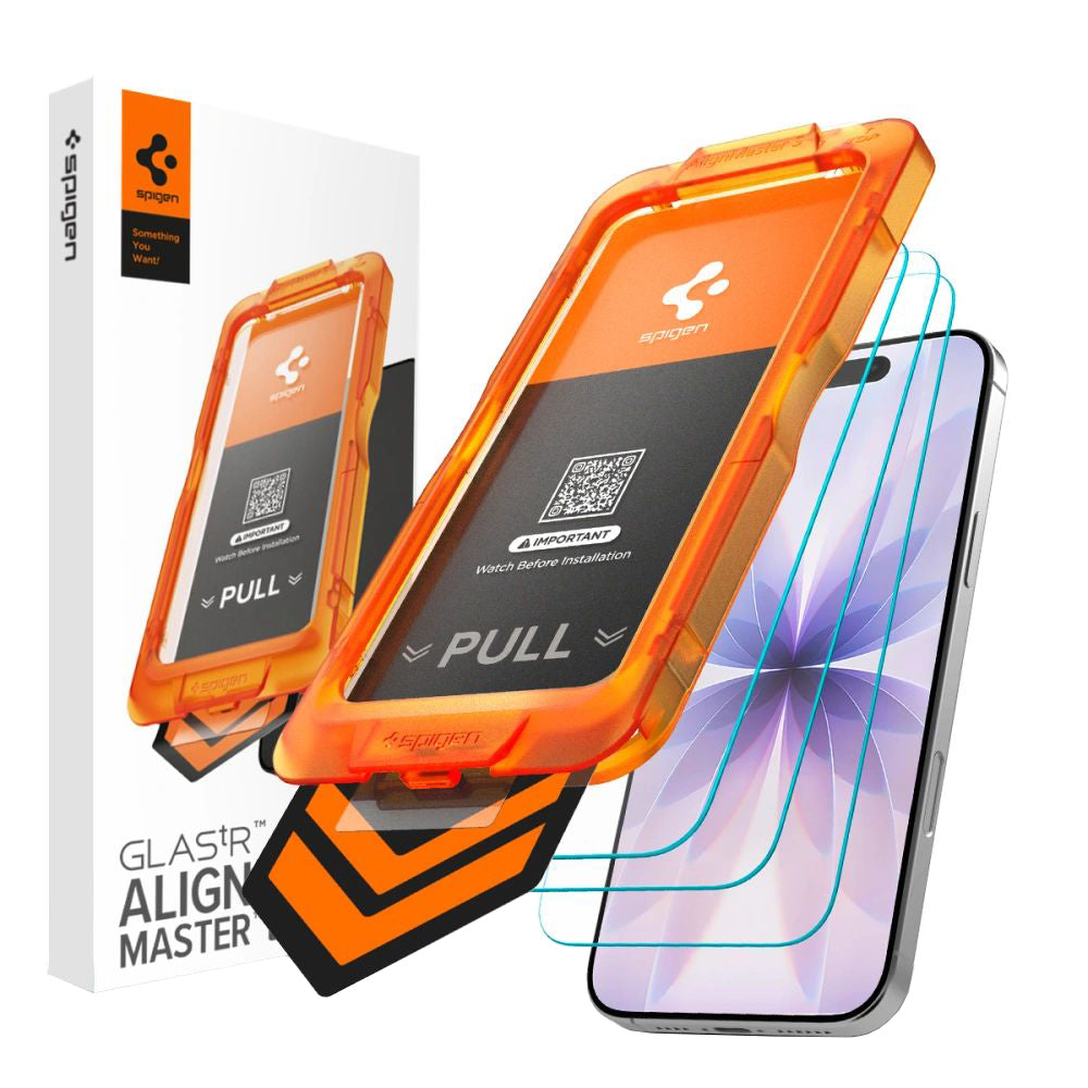 Film de protection écran Spigen GlastR Align Master Slim pour Apple iPhone 17, Verre Trempé, Full Glue, Set 3 pièces AGL10484