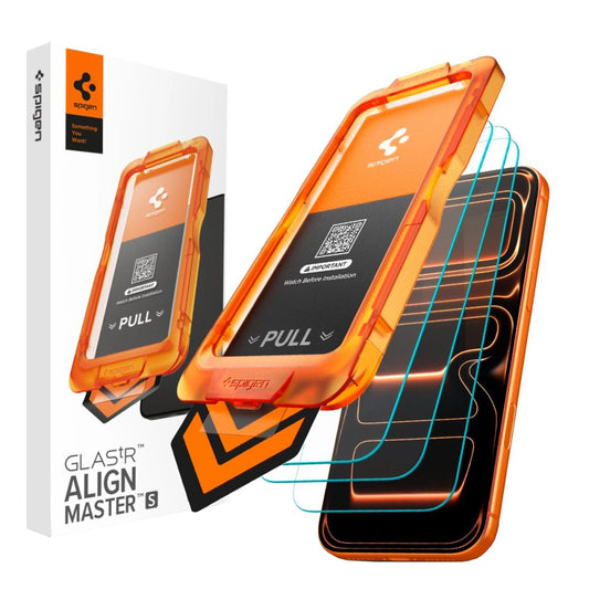 Schutzfolie Spigen GlastR Align Master Slim für Apple iPhone 17 Pro Max, Gehärtetes Glas, Vollverklebung, 3er Set