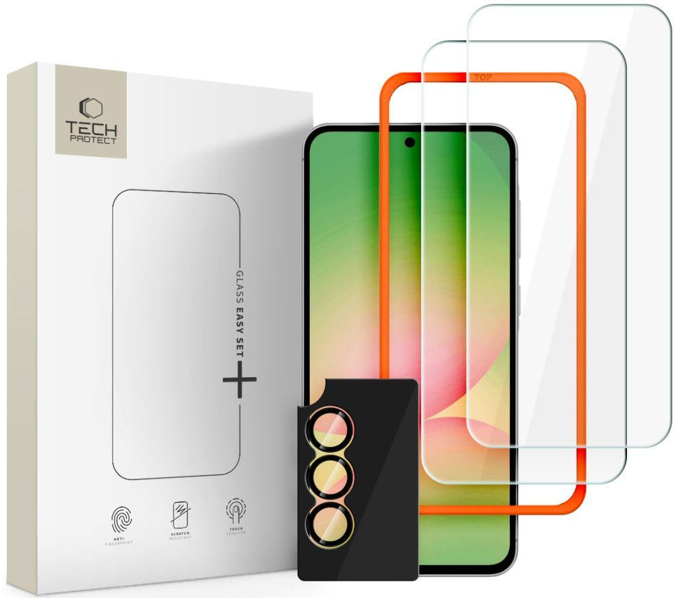 Film de protection Écran et Caméra Arrière Tech-Protect Quick Set+ pour Samsung Galaxy A57 5G, Verre Trempé, Full Glue, Set de 3 pièces