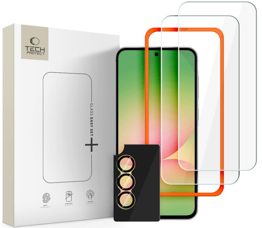 Film de protection Écran et Caméra Arrière Tech-Protect Quick Set+ pour Samsung Galaxy A57 5G, Verre Trempé, Full Glue, Set de 3 pièces