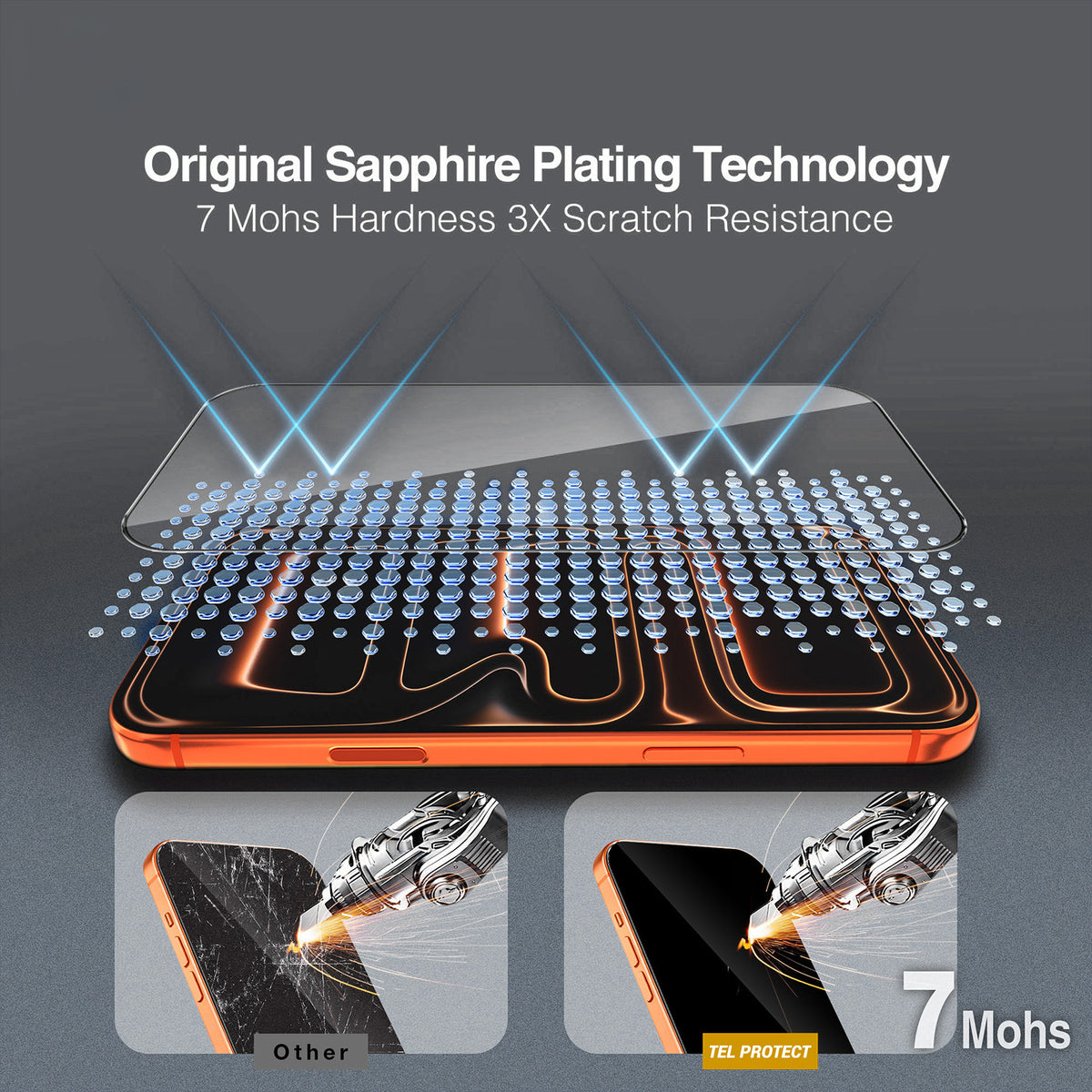 Protection d’écran Tel Protect 10X HD DLC Diamond Coating pour Apple iPhone 17e / 16e / 14 / 13 Pro / 13, verre trempé, adhésif intégral, noir