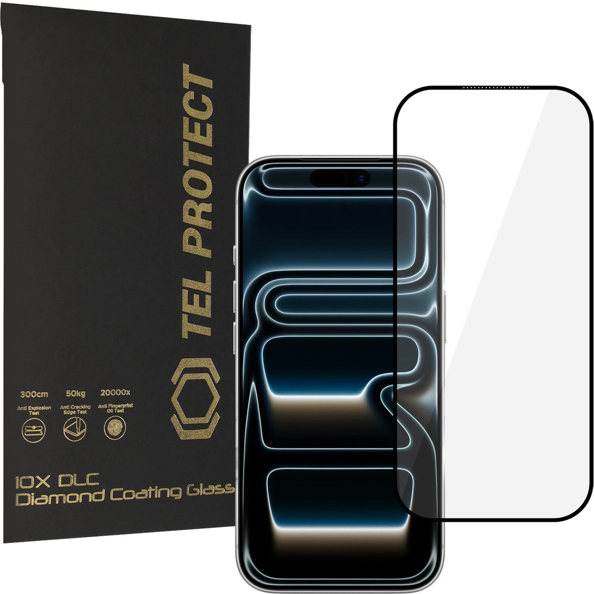 Protection d’écran Tel Protect 10X HD DLC Diamond Coating pour Apple iPhone 18 Pro Max / 17 Pro Max, verre trempé, adhésif intégral, noir