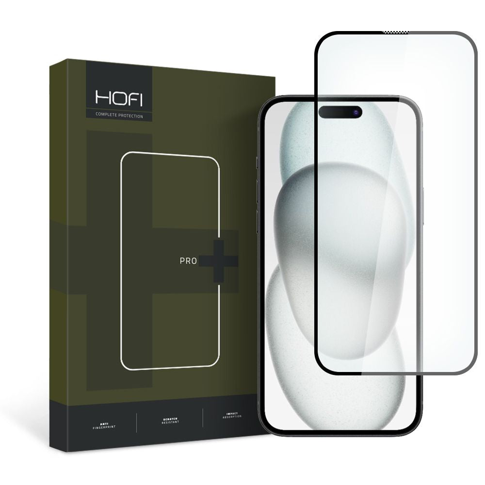 HOFI PRO+ Screen Protector for Apple iPhone 15, Tempered Glass, Full Glue, 2.5D, Black