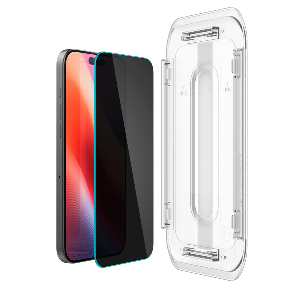 Film de protection écran Privacy Spigen GlastR EZ FIT pour Apple iPhone 17 Pro / 17 / 16 Pro, Verre Trempé, Full Glue, Set 2 pièces AGL07929