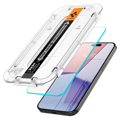 Schutzfolie Spigen GlastR EZ FIT für Apple iPhone 15 Pro Max, Gehärtetes Glas, Vollverklebung, Set 2 Stück AGL06872