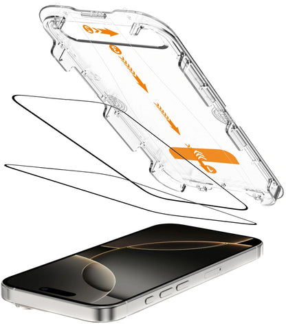 Film de protection d'écran Tech-Protect Quick Set+ pour Apple iPhone 16 Pro, Verre Trempé, Full Glue, Lot de 2 pièces, Noir