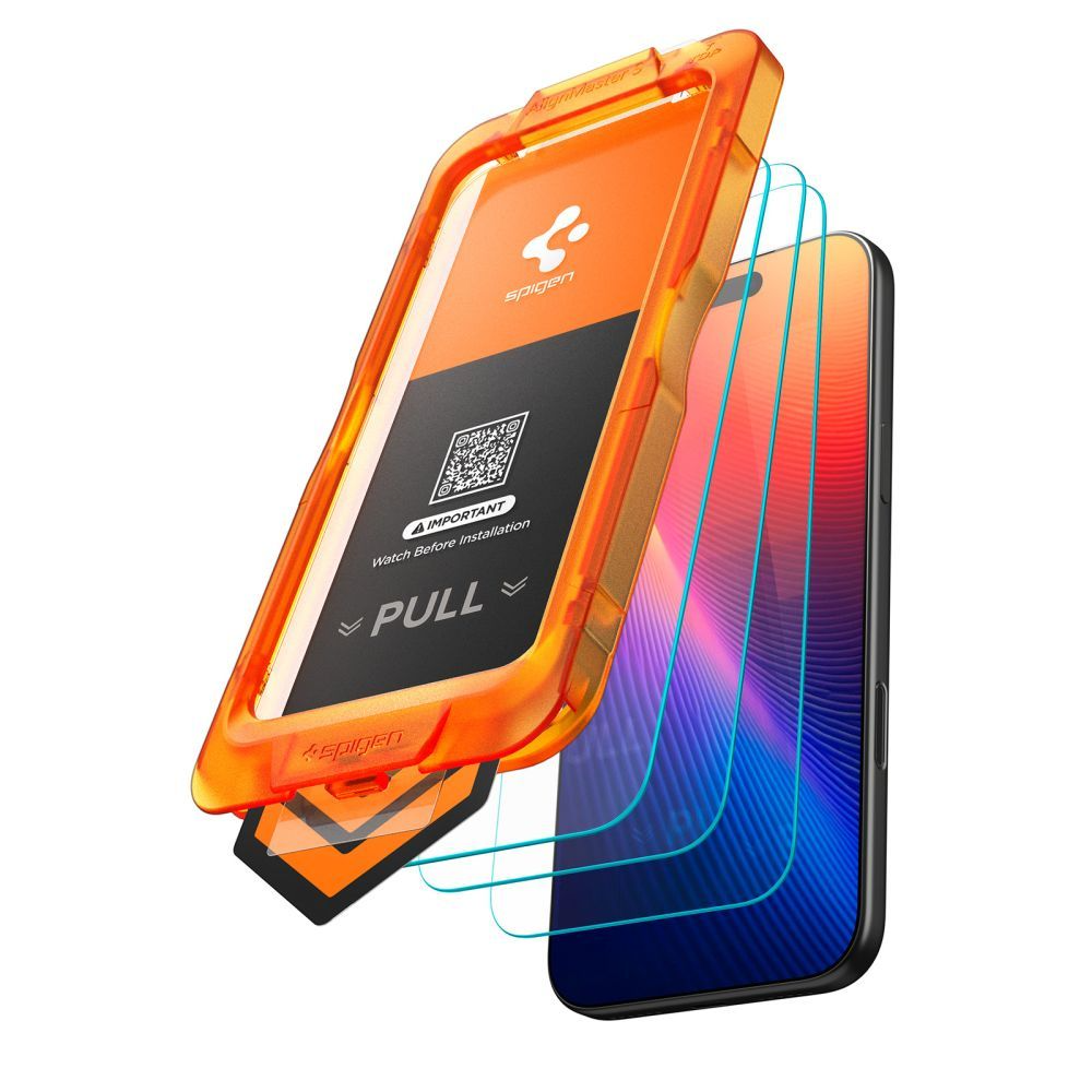Schutzfolie Spigen GlastR Align Master Slim für Apple iPhone 17 Pro Max, Gehärtetes Glas, Vollkleber, Set 3 Stück AGL10099