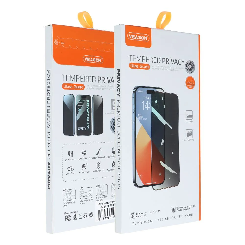 Veason Privacy Screen Protector for Apple iPhone 16 Pro Max, Tempered Glass, Full Glue, 6D
