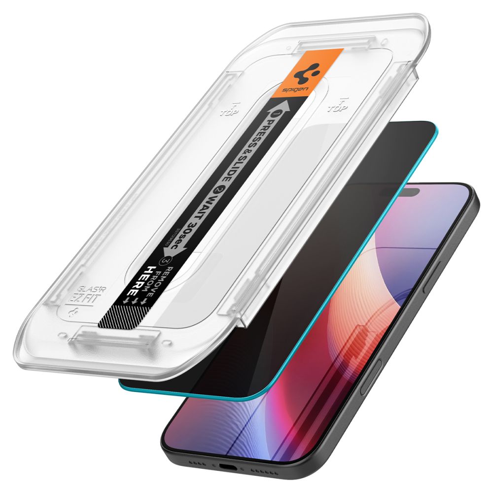 Film de protection écran Privacy Spigen GlastR EZ FIT pour Apple iPhone 17 Pro / 17 / 16 Pro, Verre Trempé, Full Glue, Set 2 pièces AGL07929