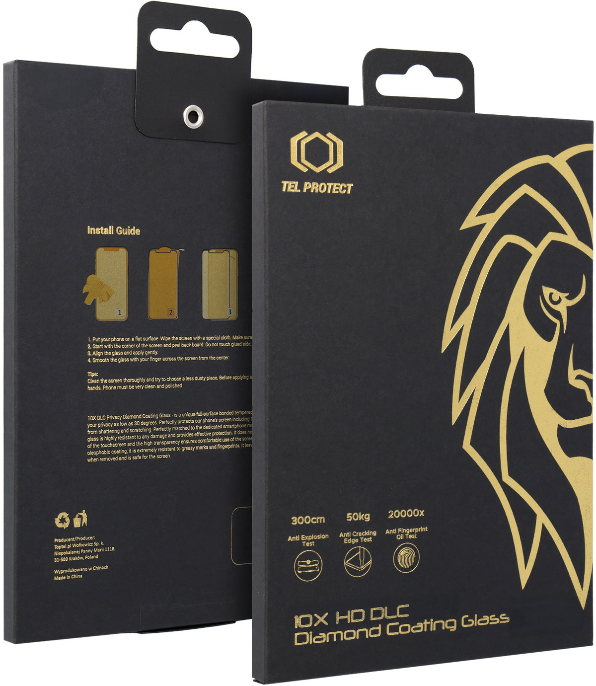 Protection d’écran Tel Protect 10X HD DLC Diamond Coating pour Apple iPhone 17 / 16 Pro, verre trempé, adhésif intégral, noir