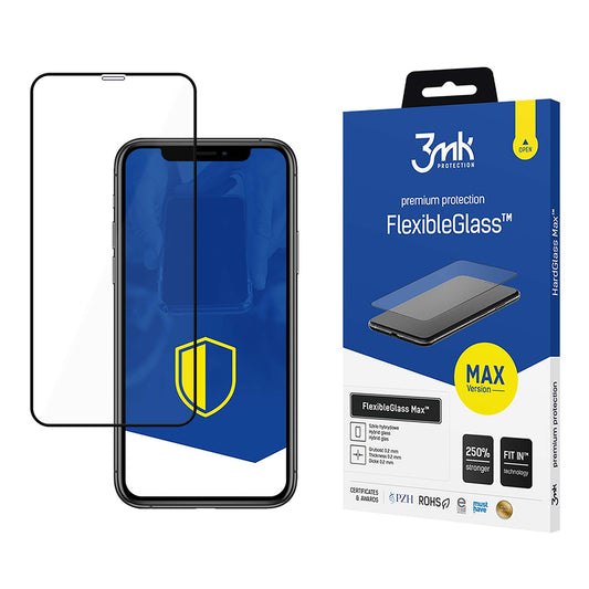 3MK FlexibleGlass Max Displayschutzfolie für Apple iPhone 11 / XR, Flexibles Glas, Vollflächig Klebend, Schwarz