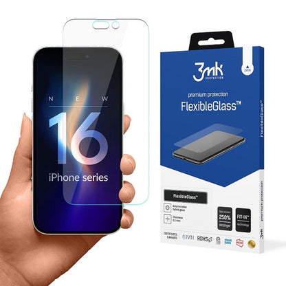 3MK FlexibleGlass Displayschutzfolie für Apple iPhone 16 Pro Max, Flexibles Glas, Vollkleber