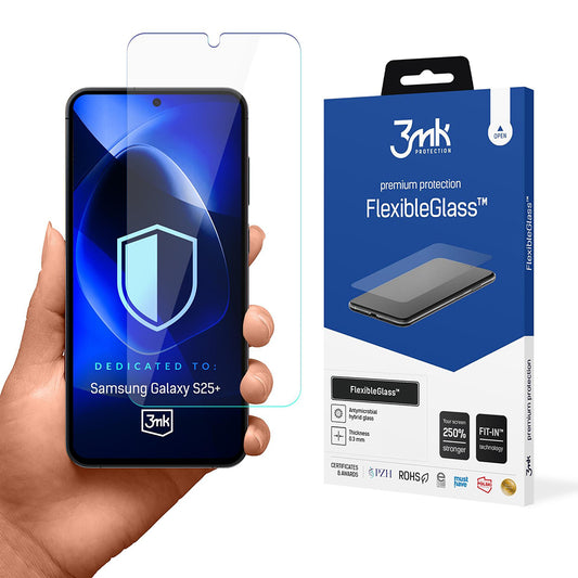 Film de protection écran 3MK FlexibleGlass pour Samsung Galaxy S25+ S936, Verre Flexible, Collage Complet