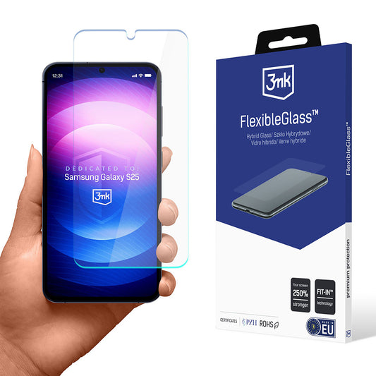 Film de protection d'écran 3MK FlexibleGlass pour Samsung Galaxy S25 S931, Verre Flexible, Collage Complet
