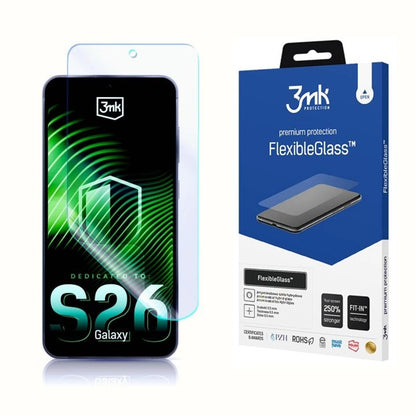 Film de protection d'écran 3MK FlexibleGlass pour Samsung Galaxy S26 S942, Verre Flexible, Full Glue, Transparent