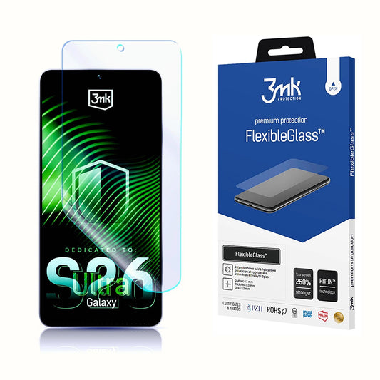 Film de protection d'écran 3MK FlexibleGlass pour Samsung Galaxy S26 Ultra S948, Verre Flexible, Full Glue