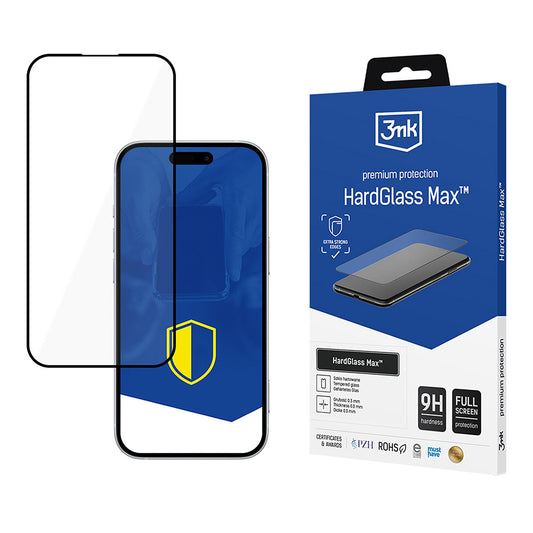 Film de protection d'écran 3MK HardGlass Max pour Apple iPhone 17 Pro, Verre Trempé, Full Glue, Noir