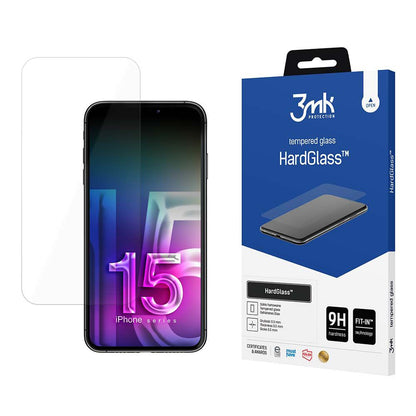 Film de protection d'écran 3MK HardGlass pour Apple iPhone 15, Verre trempé, Collage intégral