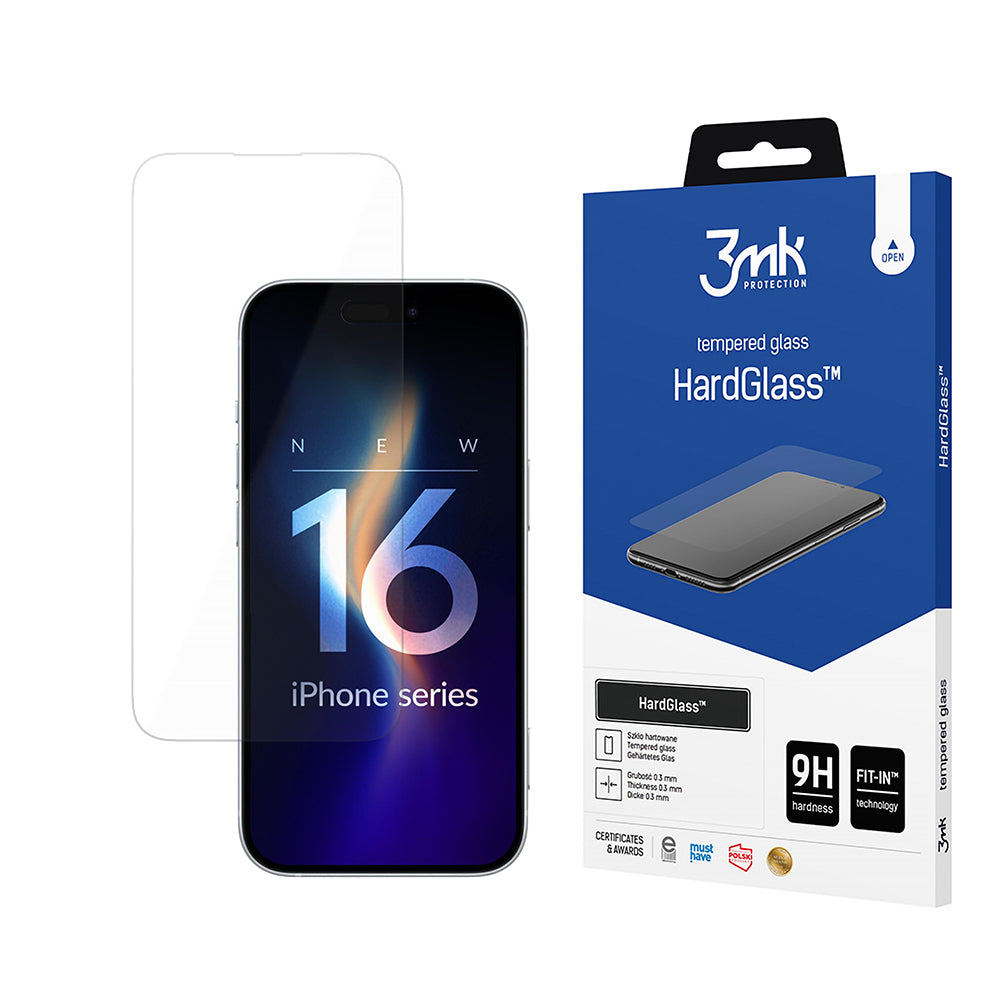 3MK HardGlass Displayschutzfolie für Apple iPhone 16 Pro, gehärtetes Glas, Full Glue