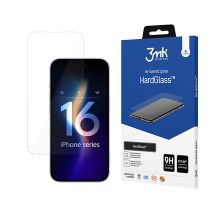 3MK HardGlass Displayschutzfolie für Apple iPhone 16 Pro, gehärtetes Glas, Full Glue