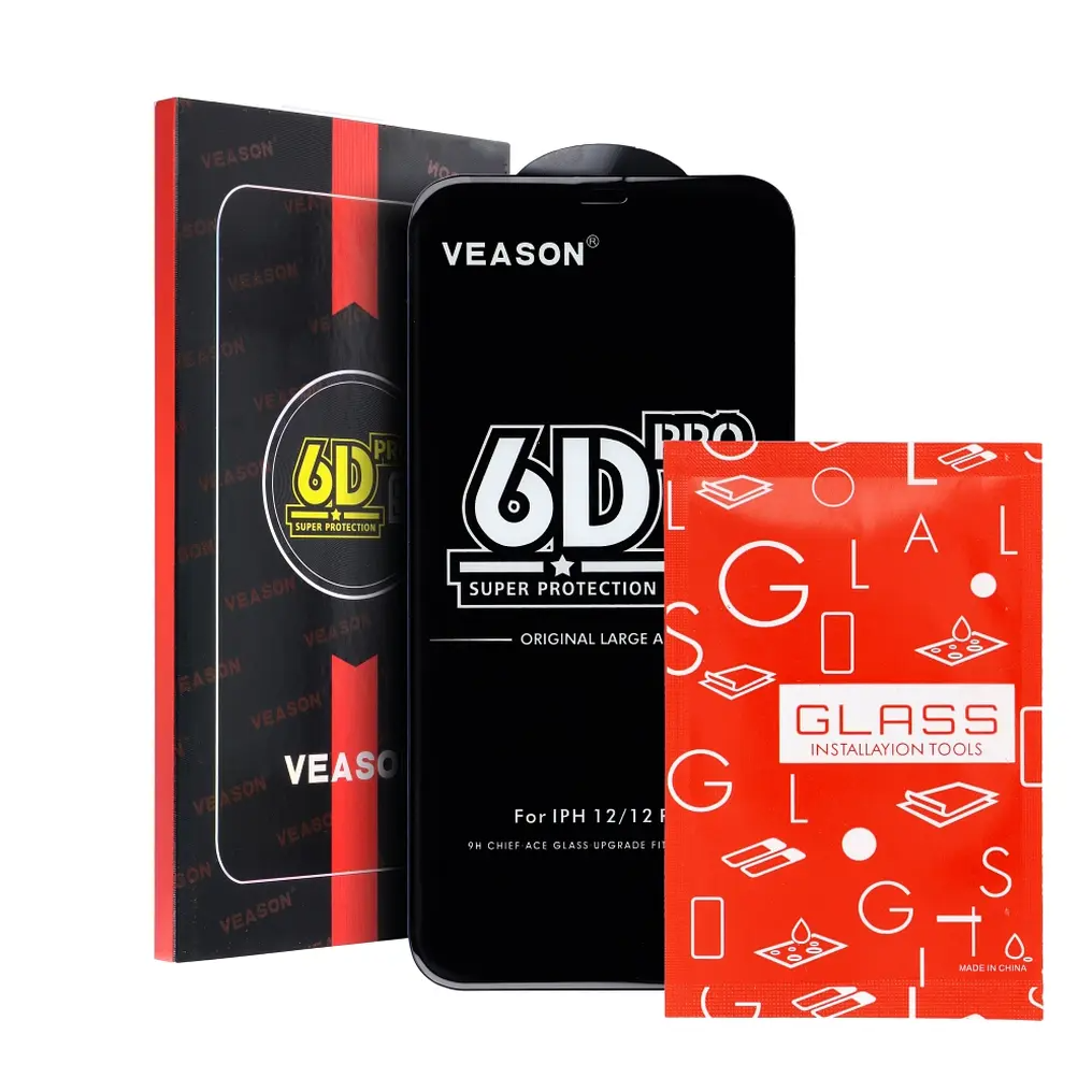 Film de protection d'écran Veason PRO pour Apple iPhone 16 / 15, Verre trempé, Collage complet, 6D, Noir