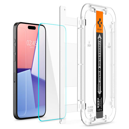 Schutzfolie Spigen GlastR EZ FIT für Apple iPhone 15 Pro Max, Gehärtetes Glas, Vollverklebung, Set 2 Stück AGL06872