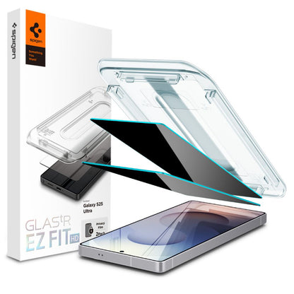 Privacy-Schutzfolie Spigen GlastR EZ FIT HD für Samsung Galaxy S25 Ultra S938, gehärtetes Glas, Vollkleber, 2er-Set AGL09335