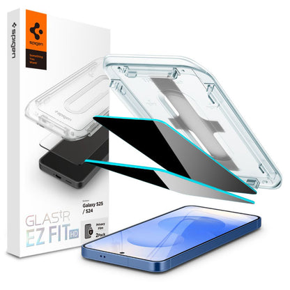 Privacy-Schutzfolie Spigen GlastR EZ FIT HD für Samsung Galaxy S25 S931 / S24 S921, gehärtetes Glas, Vollkleber, 2er-Set