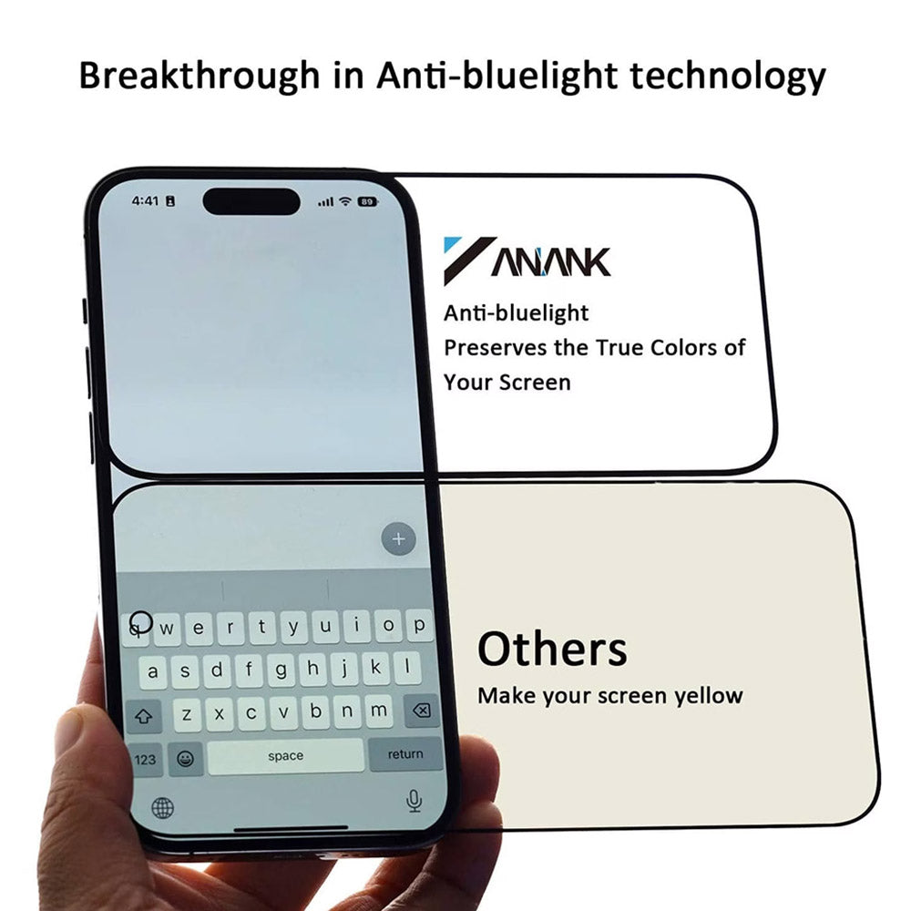 Anank Anti Blue Light Screen Protector for Apple iPhone 14 Pro, Tempered Glass, Full Glue, 2.5D, Black