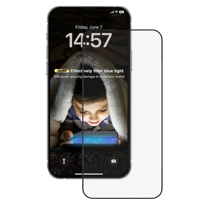 Anti-Blue-Light-Schutzfolie Anank für Apple iPhone 15 Pro Max, gehärtetes Glas, Full Glue, 2.5D, Schwarz