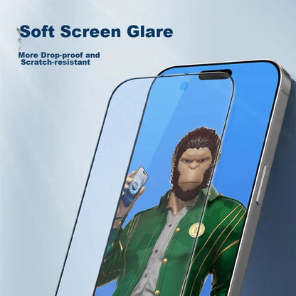 Film de protection d'écran Blueo Anti-Reflet pour Apple iPhone 16 Plus / 15 Plus, Verre Trempé, Collage Complet, Noir