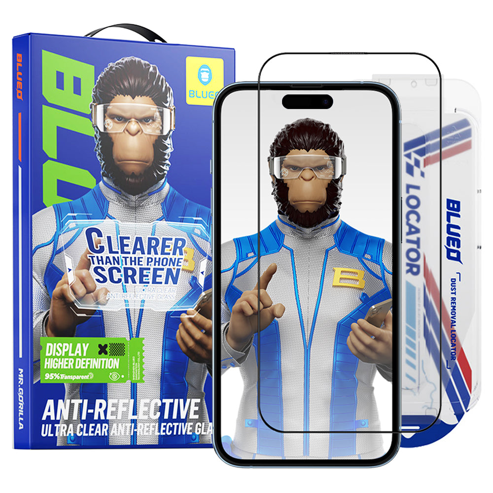 Film de protection d'écran Blueo Anti-Reflet HD Applicator Pro pour Apple iPhone 15 Pro, Verre Trempé, Collage Complet, Noir