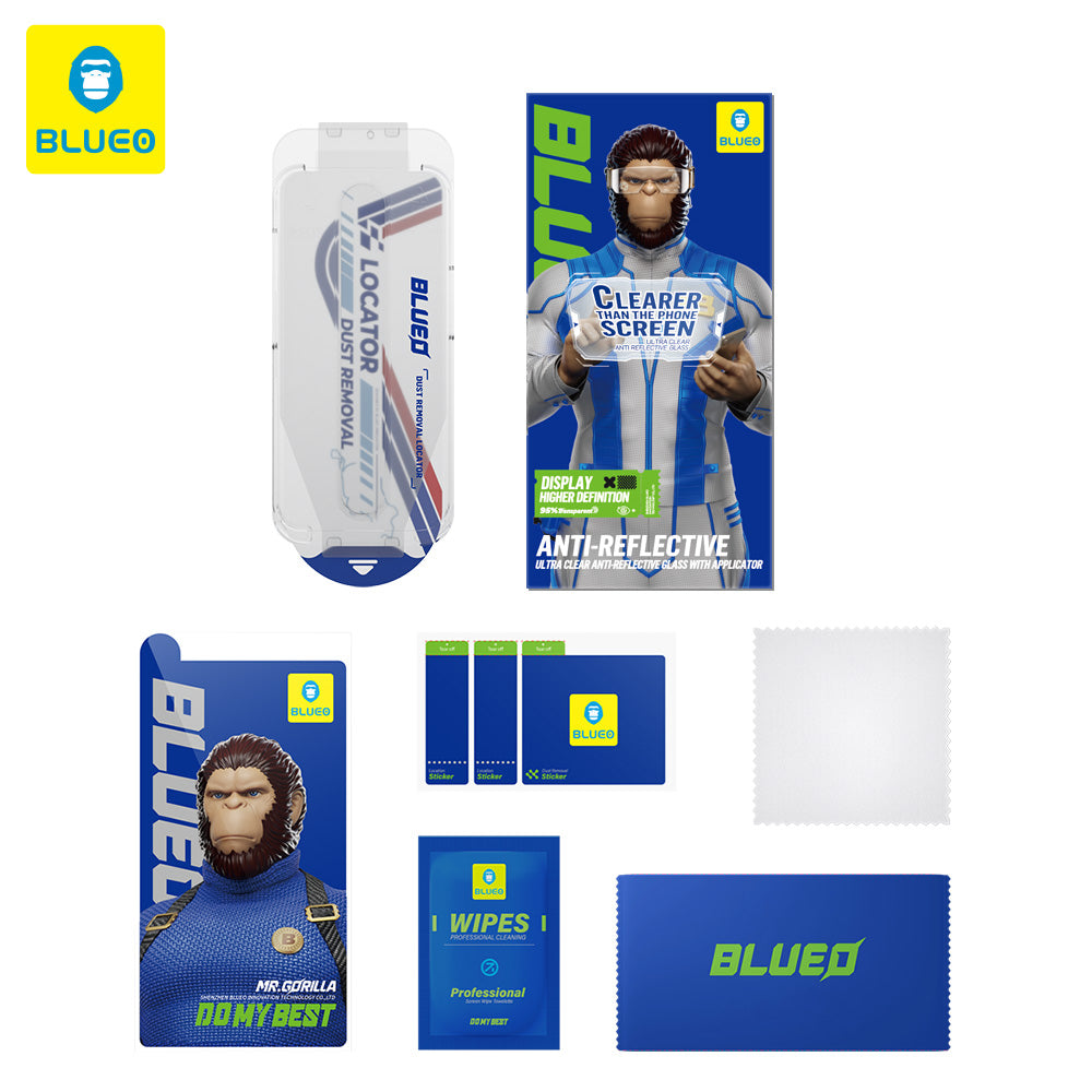 Film de protection d'écran Blueo Anti-Reflet HD Applicator Pro pour Apple iPhone 15 Pro, Verre Trempé, Collage Complet, Noir