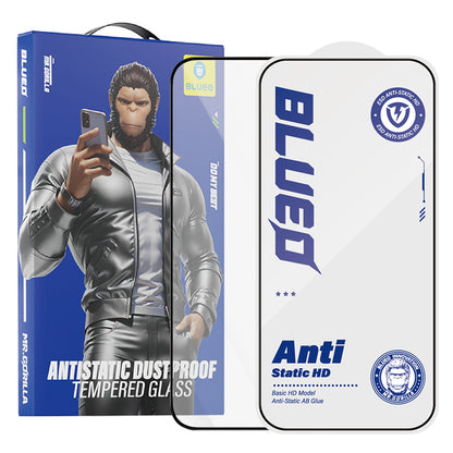 Blueo Anti-Static HD Displayschutzfolie für Apple iPhone 16 Plus / 15 Plus, gehärtetes Glas, Vollkleber, Schwarz