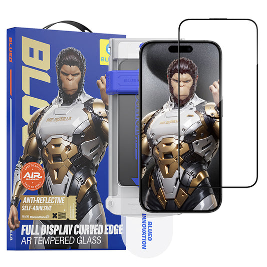 Film de protection d'écran Blueo AR Applicator Pro pour Apple iPhone 16 Pro, Verre trempé, Collage complet, 3D, Noir