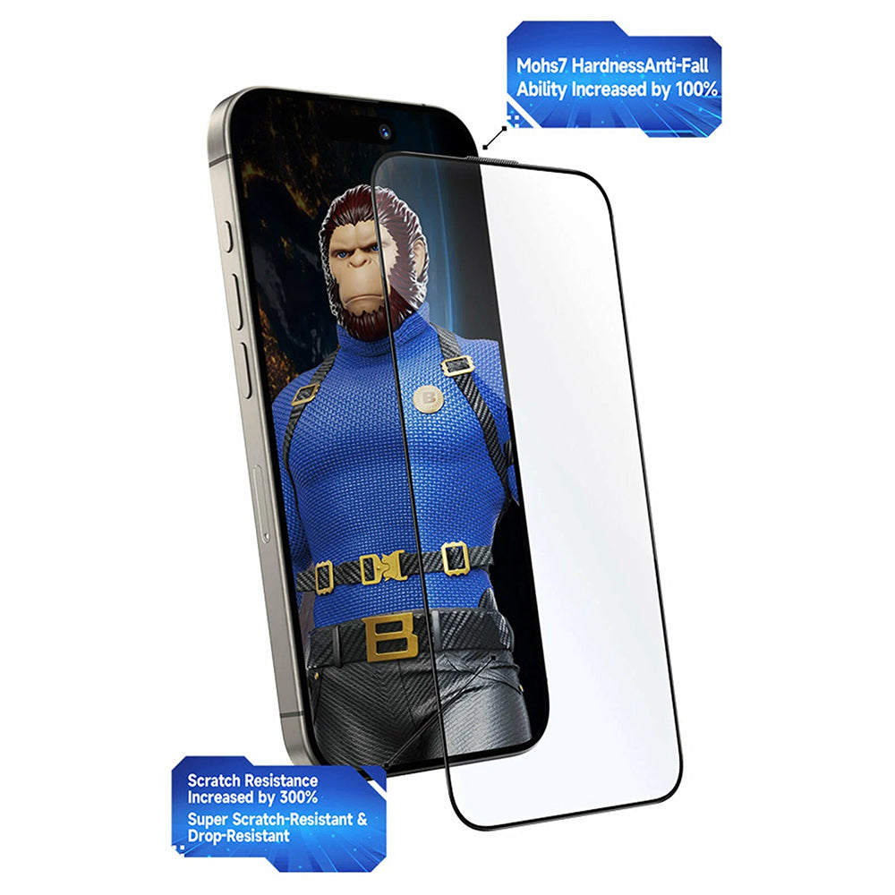 Blueo Crystal Anti-Kratz Schutzfolie mit Applikator für Apple iPhone 16 Pro Max, gehärtetes Glas, Vollkleber, Schwarz