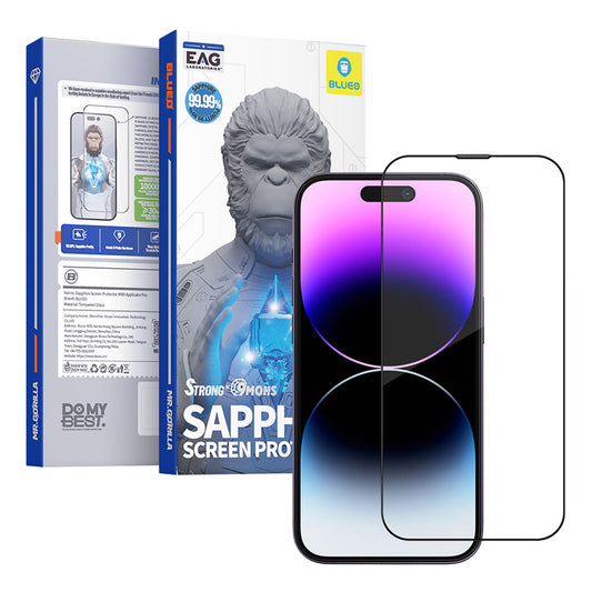 Blueo Sapphire Applicator Pro Displayschutzfolie für Apple iPhone 16 Pro Max, gehärtetes Glas, Full Glue, Schwarz