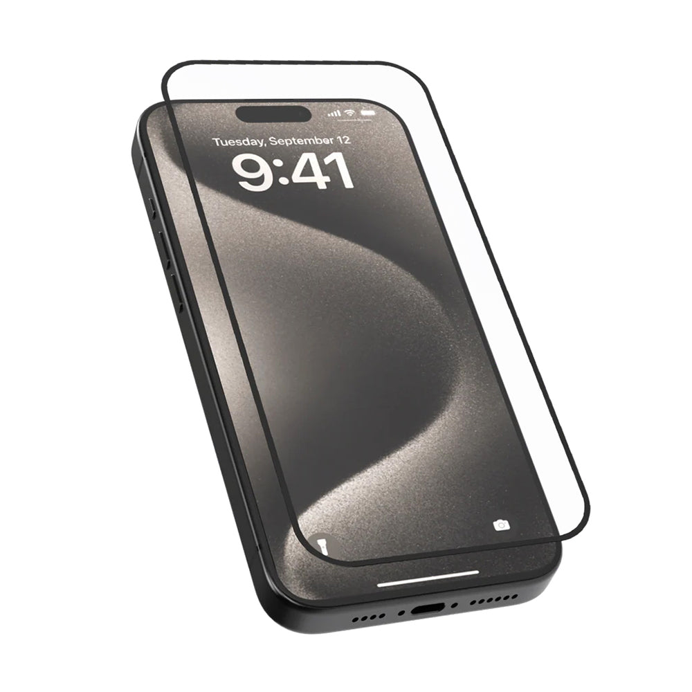 Film de protection d'écran Blueo Silk HD pour Apple iPhone 16 / 15, Verre trempé, Collage complet, Lot de 5 pièces, 2.5D, Noir