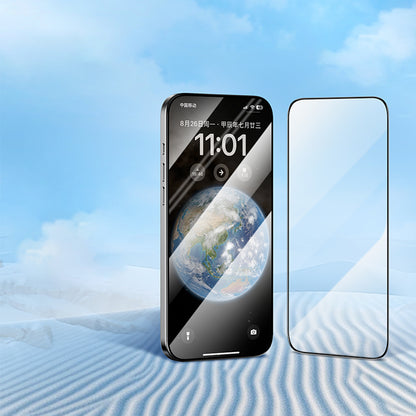 Film de protection d'écran Blueo Silk HD pour Apple iPhone 16 / 15, Verre trempé, Collage complet, Lot de 5 pièces, 2.5D, Noir