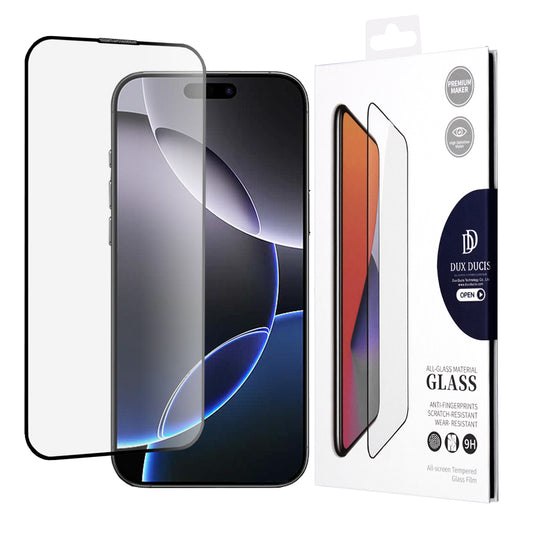 DUX DUCIS Displayschutzfolie für Apple iPhone 16 Pro Max, gehärtetes Glas, Edge Glue, schwarz