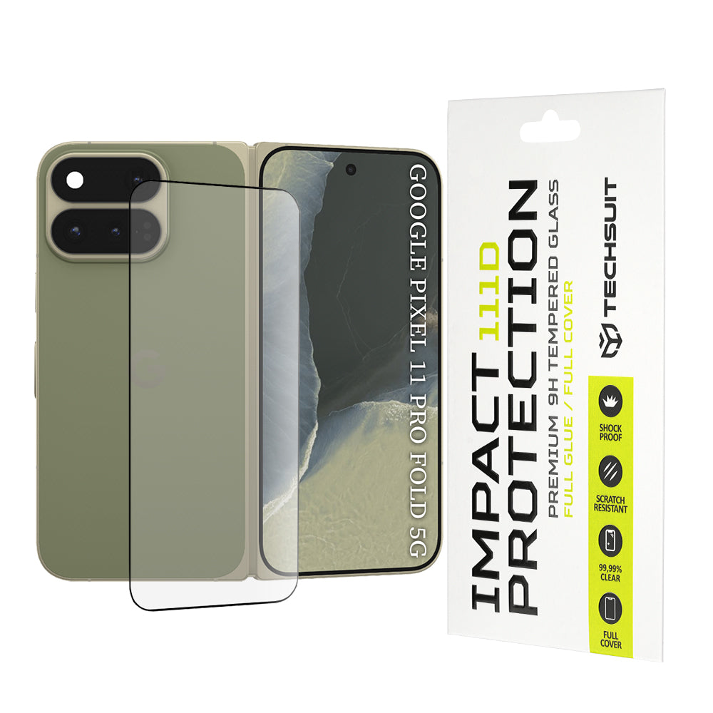 Film de protection écran extérieur Techsuit pour Google Pixel 11 Pro Fold, Verre trempé, Full Glue, 111D, Noir