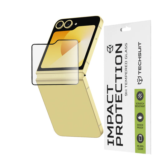 Film de protection écran extérieur Techsuit pour Samsung Galaxy Z Flip6 F741, verre trempé, adhésif complet, 111D, noir