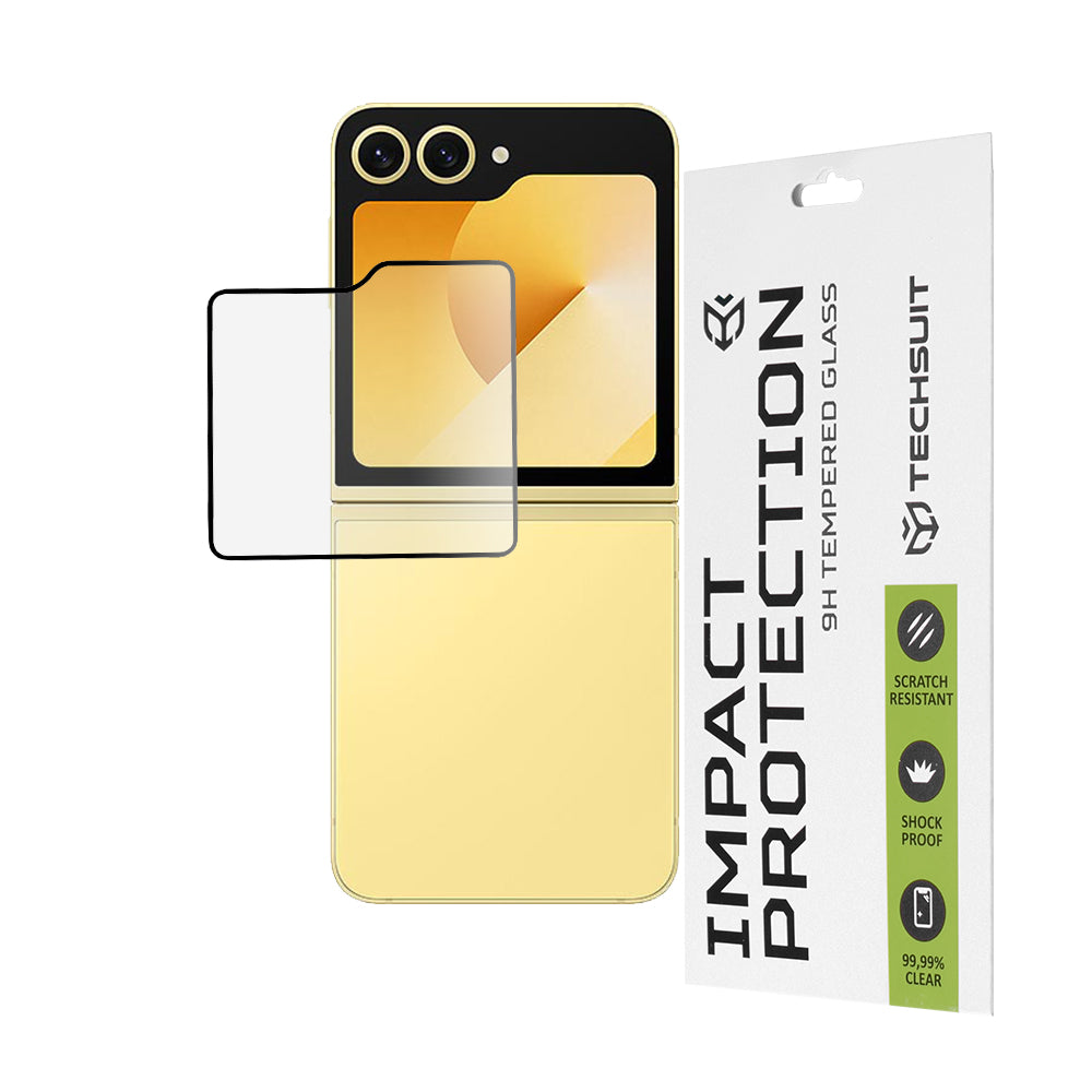 Techsuit Außendisplay-Schutzfolie für Samsung Galaxy Z Flip6 F741, gehärtetes Glas, Full Glue, 111D, Schwarz