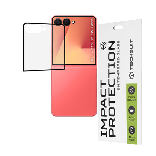 Techsuit Außendisplay-Schutzfolie für Samsung Galaxy Z Flip7 F766, gehärtetes Glas, Full Glue, 111D, Schwarz